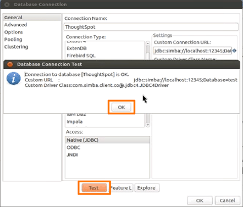 database connection test pentaho