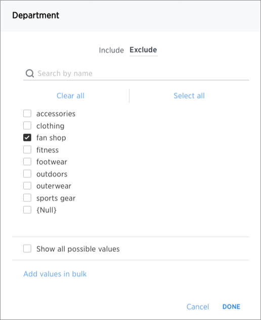 filter chart exclude