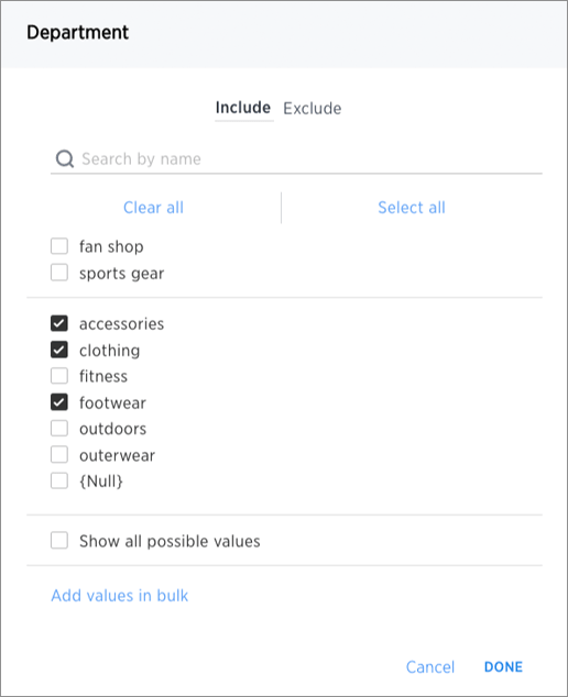 filter menu chart axis