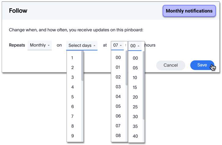 Schedule monthly Pinboard notifications