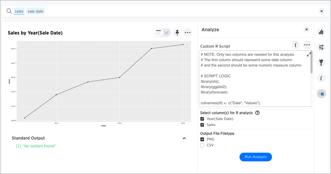 r run time series outliers script