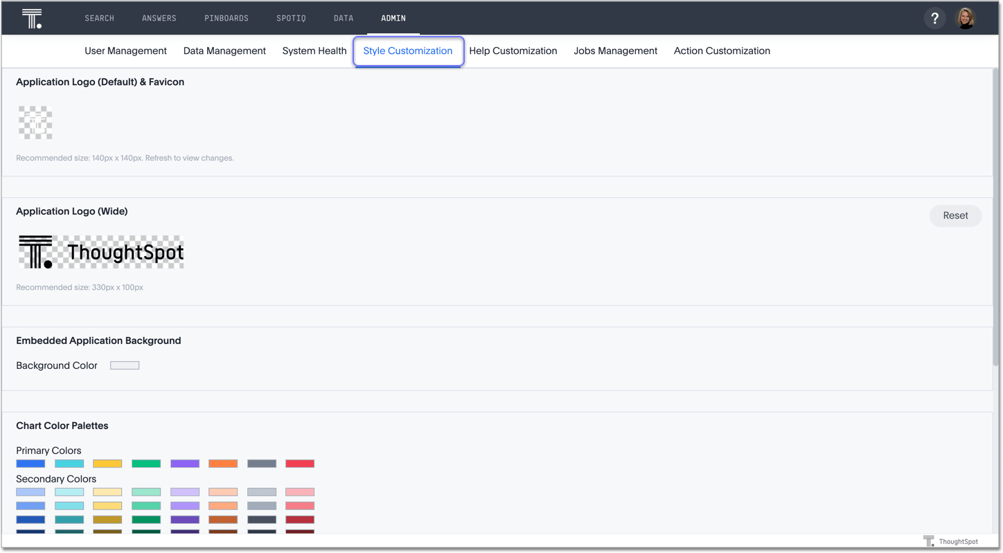 Style customization menu