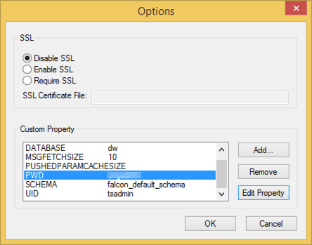 windows odbc options