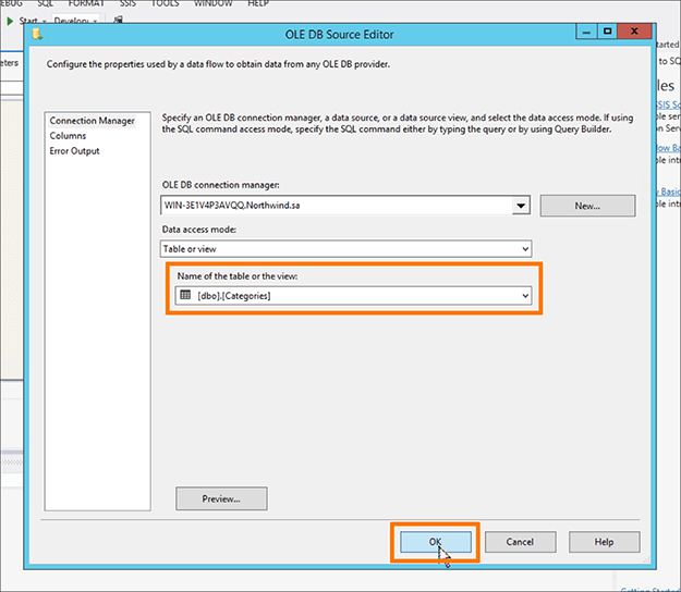 ssis name of table