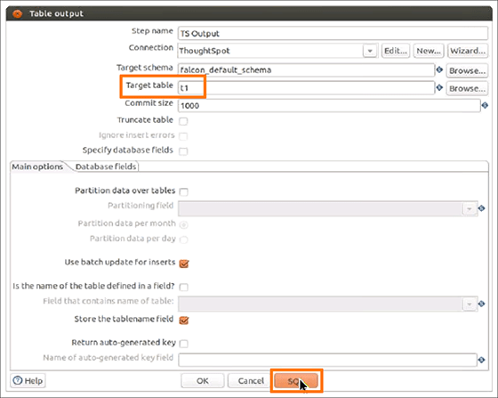 target table name pentaho