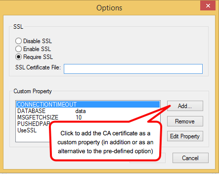 windows odbc cert add custom