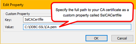 windows odbc custom CACert property