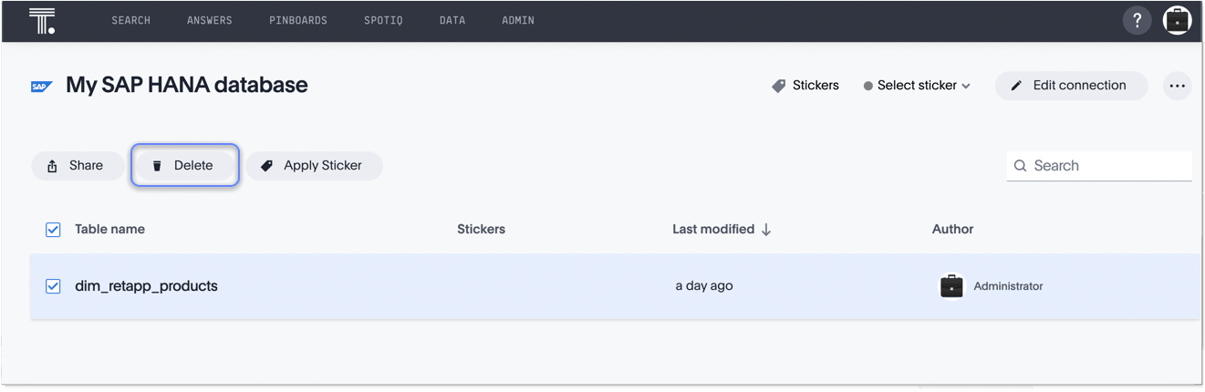 Delete a connection table