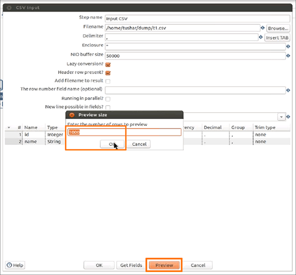 preview size pentaho