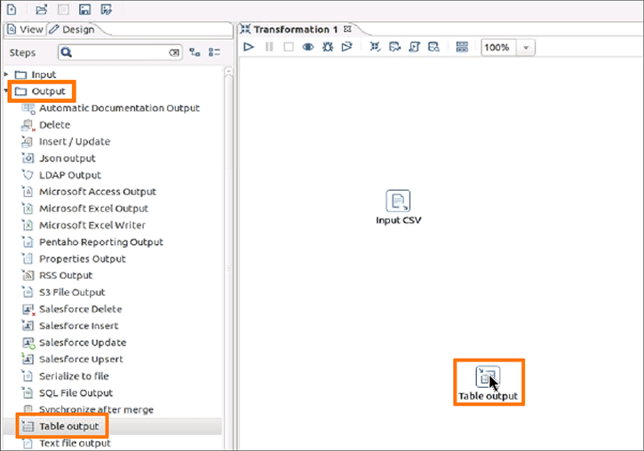 table output pentaho