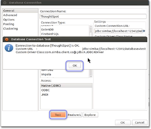 database connection test pentaho