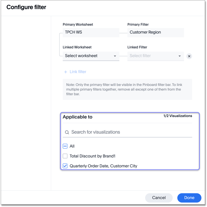 Specify filtered visualizations