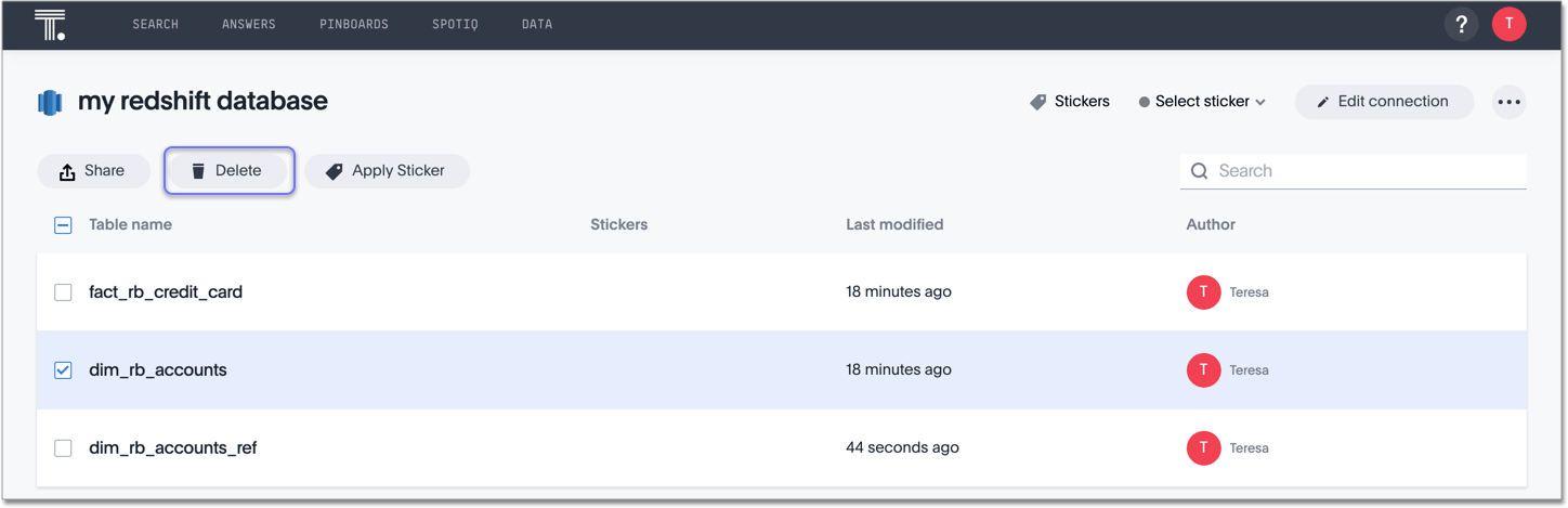 Delete a connection table