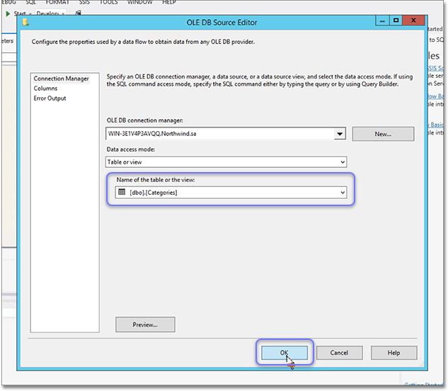 ssis name of table