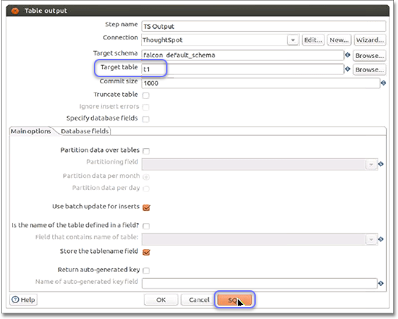 target table name pentaho