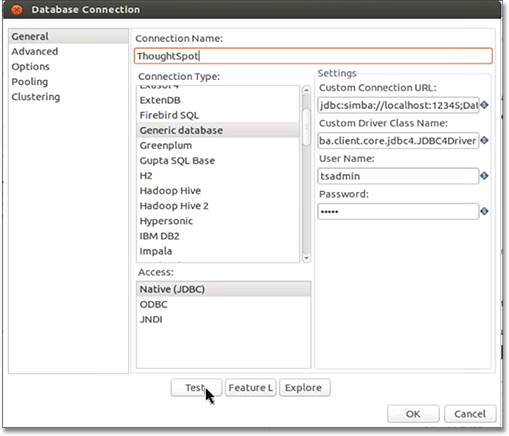 database connection pentaho