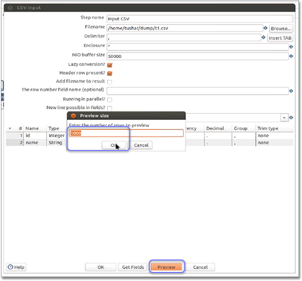 preview size pentaho