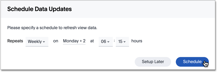 Specify the weekly update schedule for refreshing the materialized view