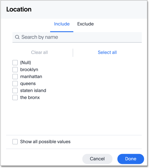 filter menu chart axis