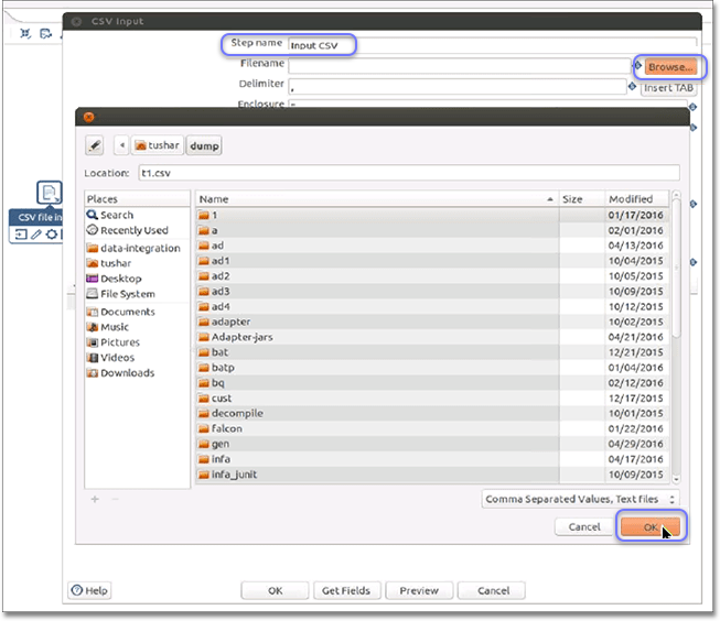 browse filename pentaho