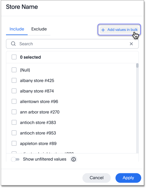 bulk filters add values new