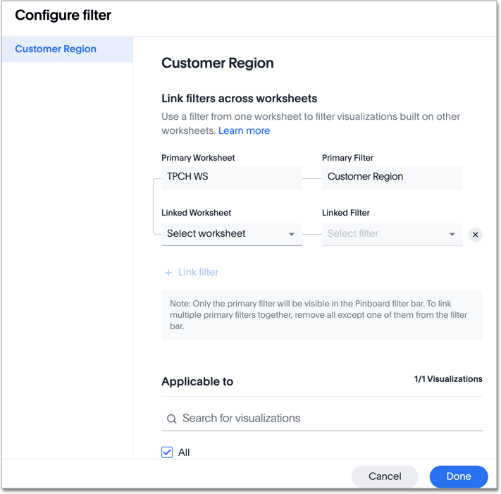 Configure filters modal