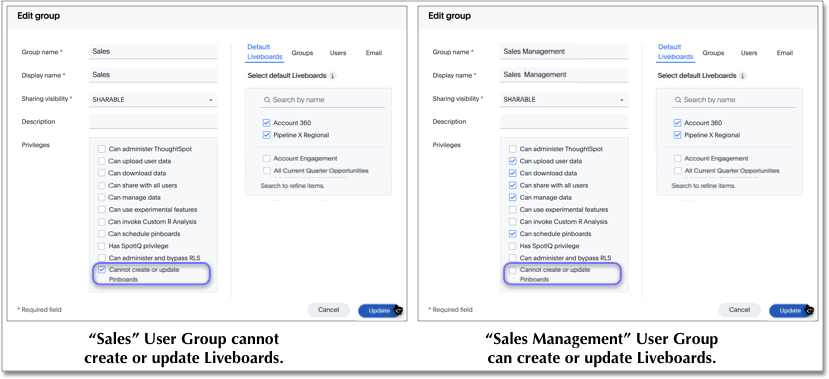 Privileges for two different user groups