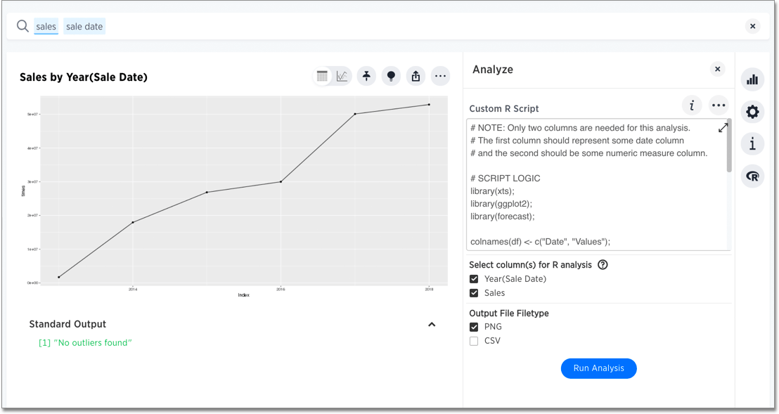 r run time series outliers script