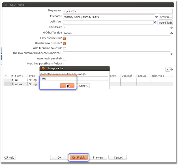 sample size fields pentaho