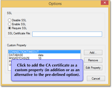 windows odbc cert add custom