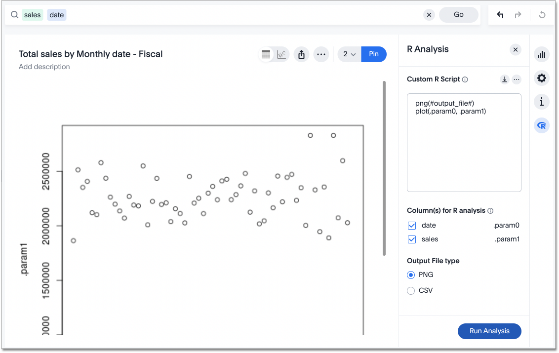 Add your script in the Custom R Script section. Specify the columns that should be included