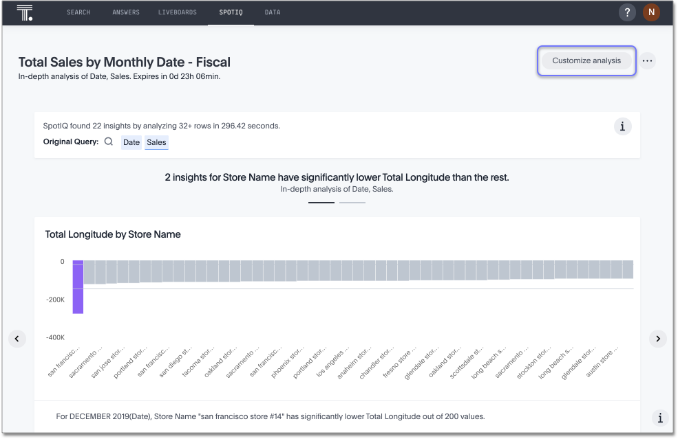 Customize analysis button in the upper-right corner of the analysis