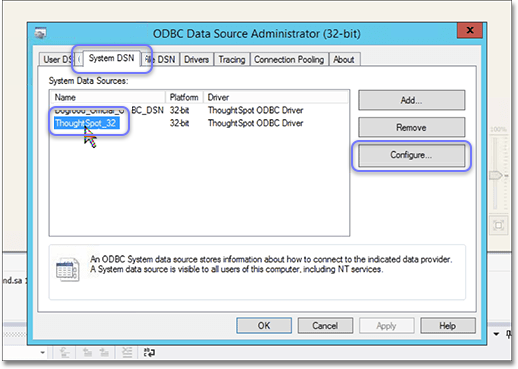 System DSN > ThoughtSpot_32 > Configure