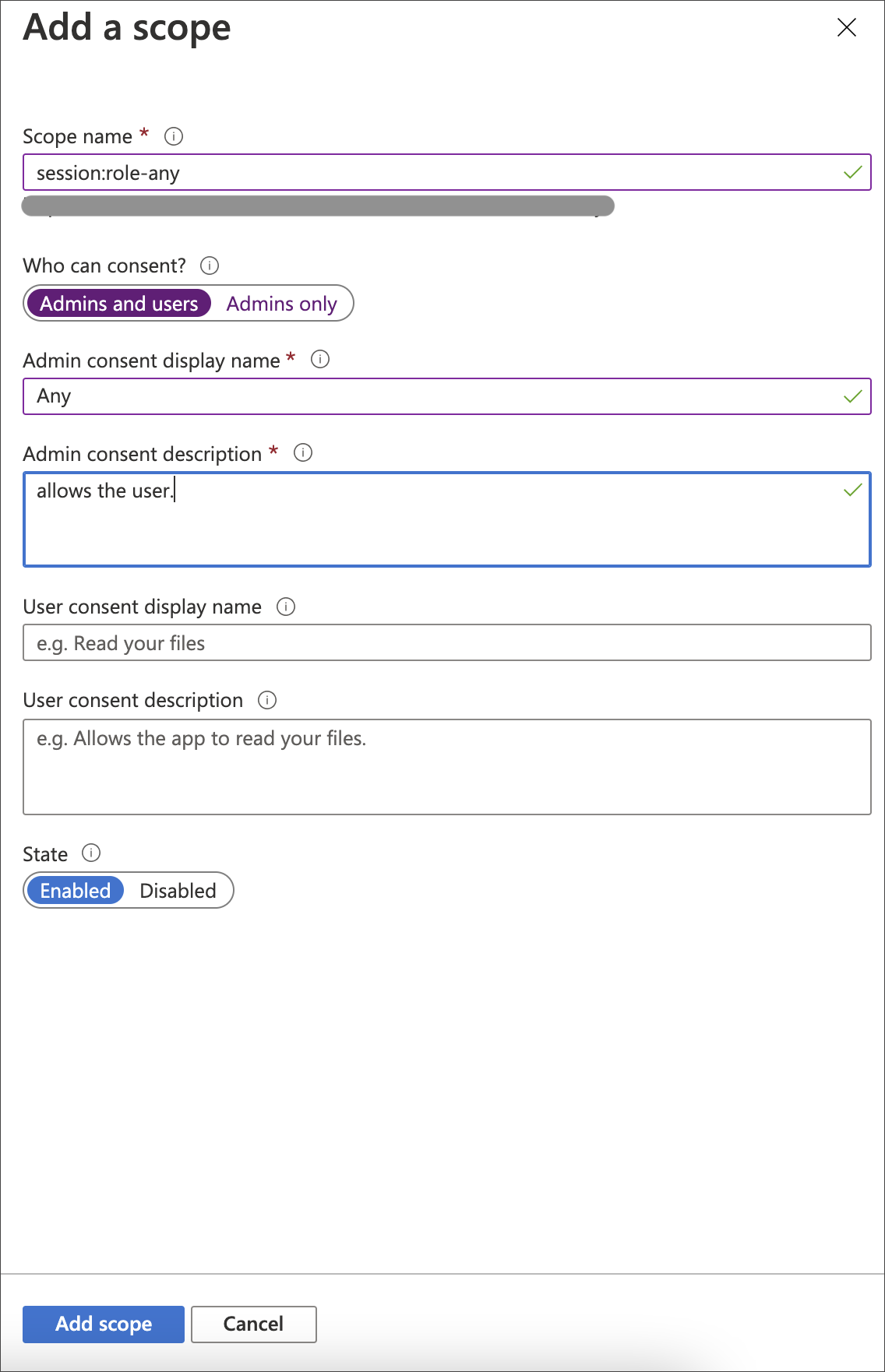 Add Scope modal