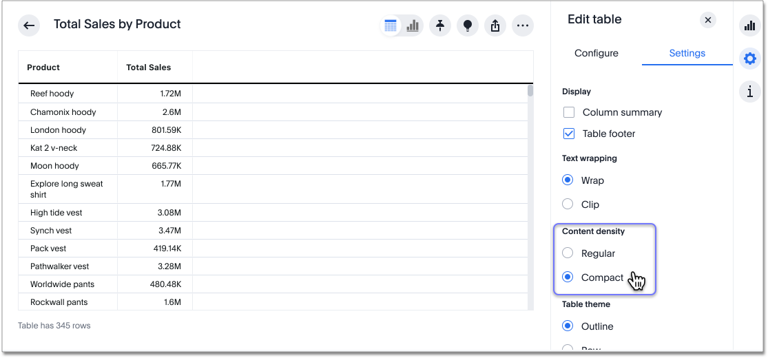 Choose regular or compact content density