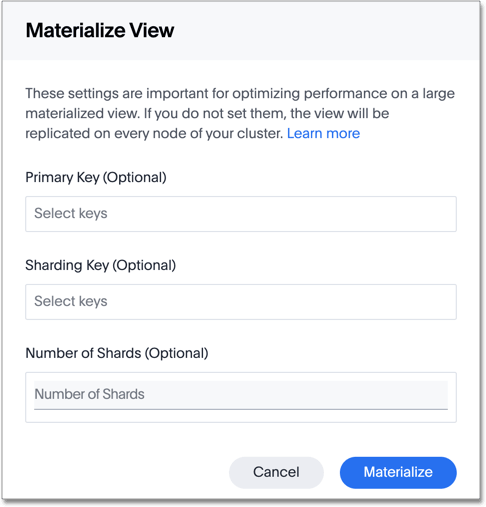 Fill in optional details for the primary key