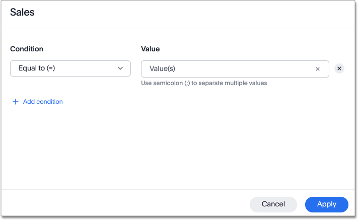 Measure filter modal